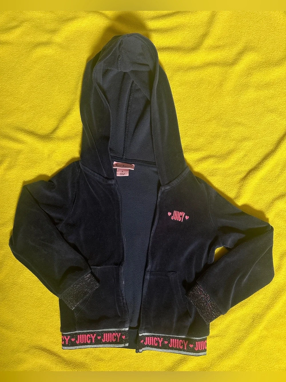 Juicy Couture Girls Velour Tracksuit Set Dark Blue Glitter Pink Logo